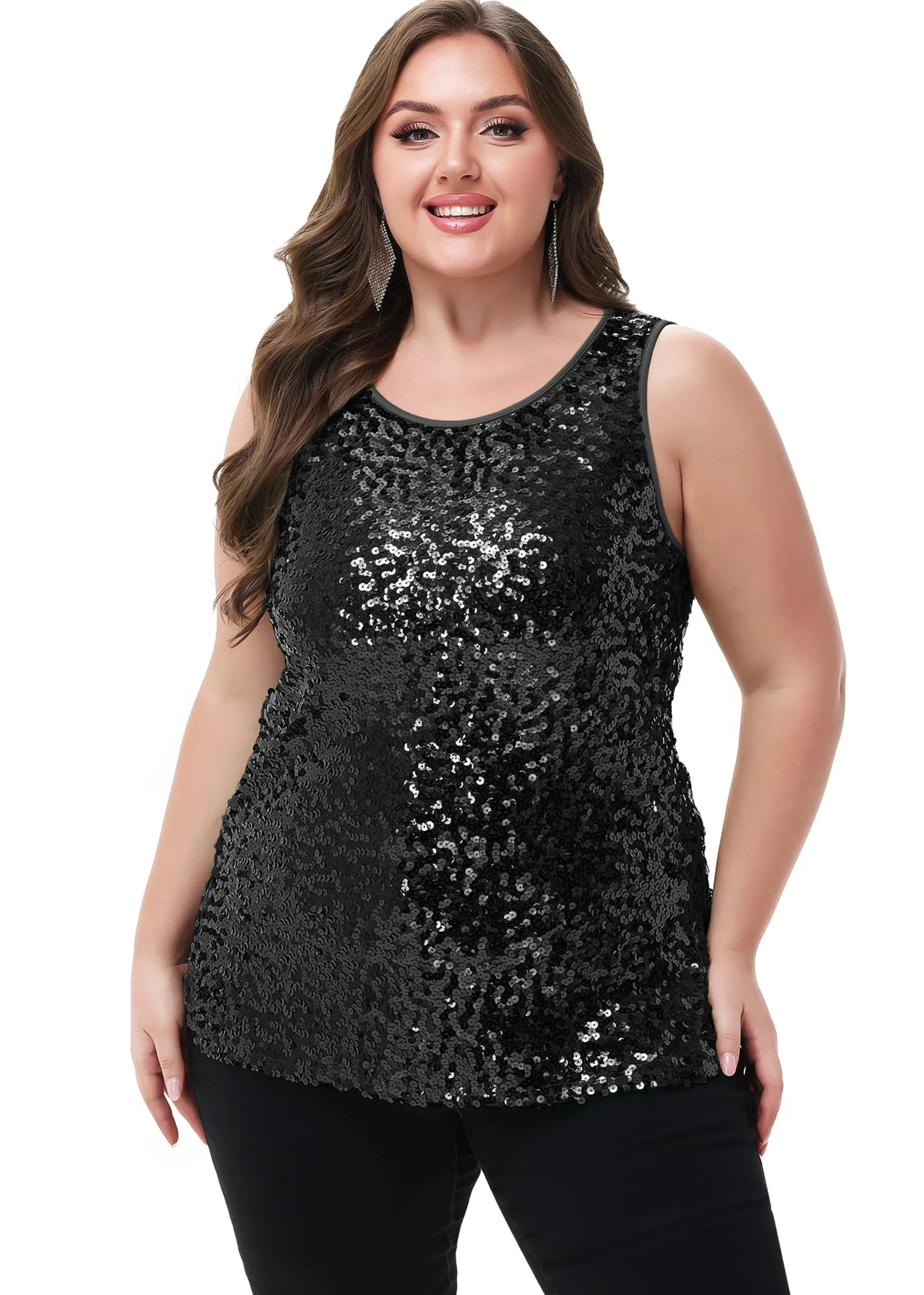Anna-Kaci Womens Plus Size Sleeveless Sequin Tops Sparkle Shine Tank Top sold by Anna-Kaci