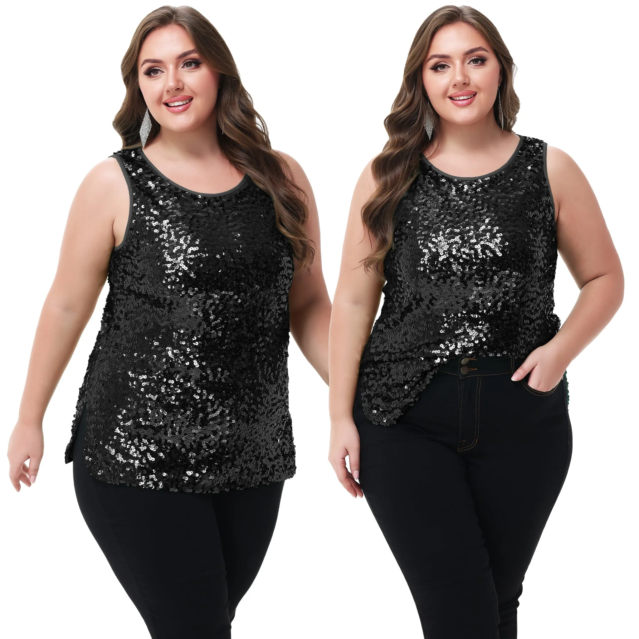 Anna-Kaci Womens Plus Size Sleeveless Sequin Tops Sparkle Shine Tank Top sold by Anna-Kaci product image thumbnail 5