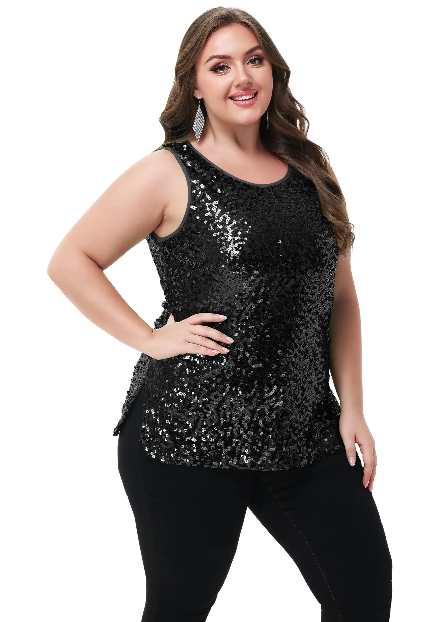Anna-Kaci Womens Plus Size Sleeveless Sequin Tops Sparkle Shine Tank Top sold by Anna-Kaci product image thumbnail 2