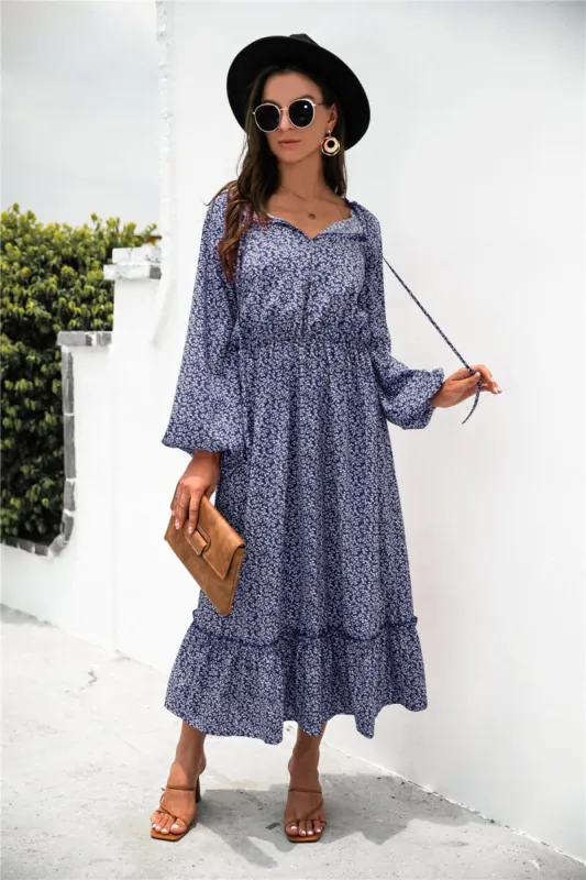 Tie Neck Ruffle Hem Dress sold by Anna-Kaci