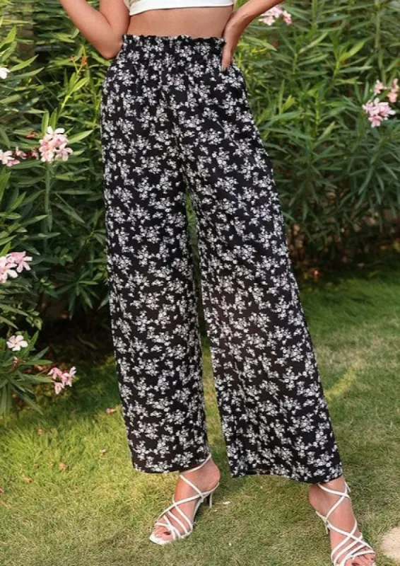 Shirred Floral Print Palazzo Pants sold by Anna-Kaci