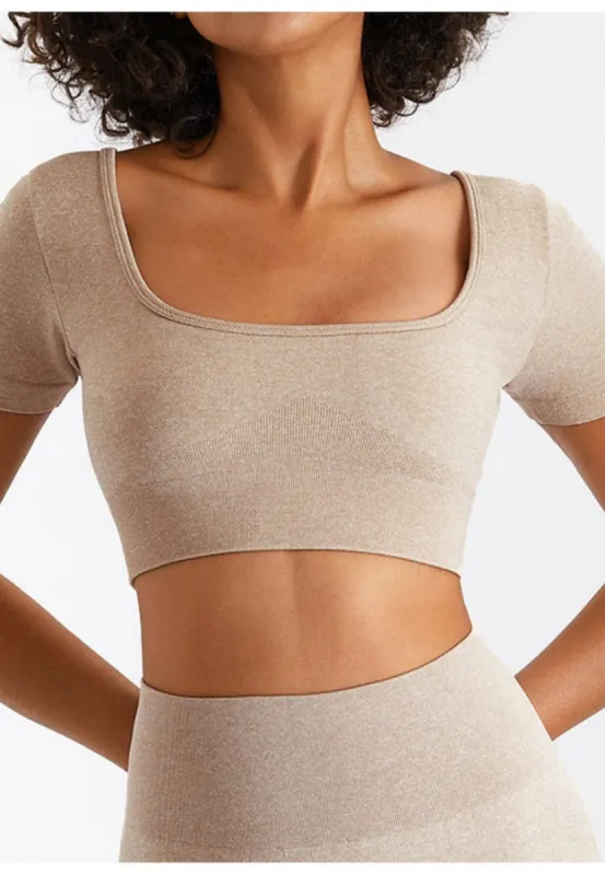 Square Neck Cropped Fitness Top sold by Anna-Kaci