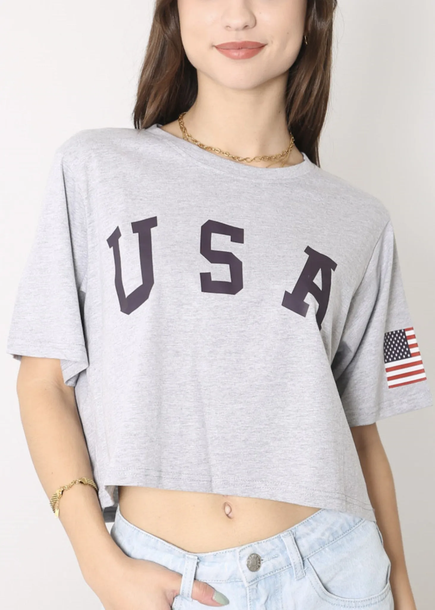 Anna-Kaci Women's Letter Print Crop Top Short Sleeve July 4th USA Flag T-Shirt sold by Anna-Kaci product image thumbnail 4