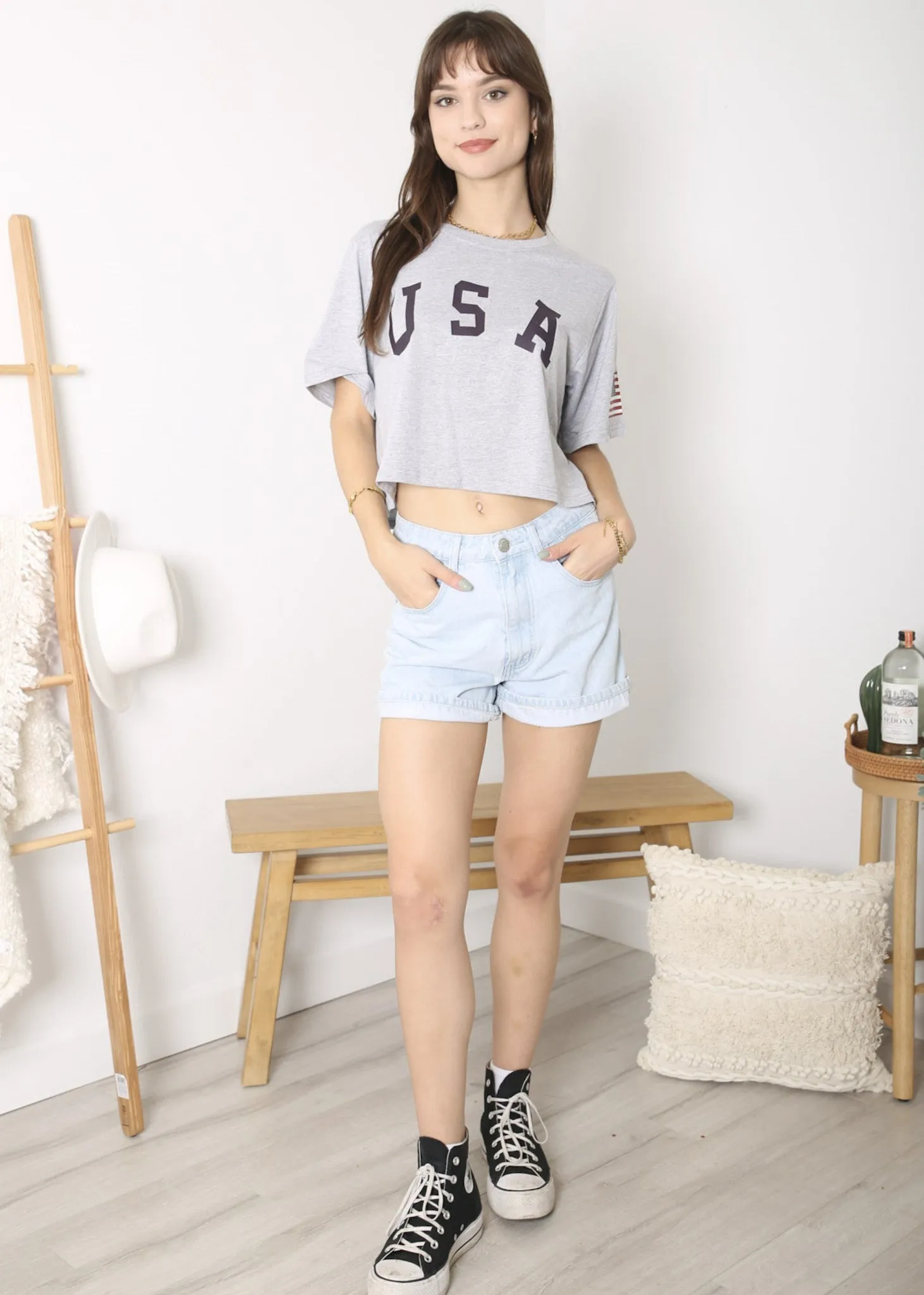 Anna-Kaci Women's Letter Print Crop Top Short Sleeve July 4th USA Flag T-Shirt sold by Anna-Kaci product image thumbnail 2