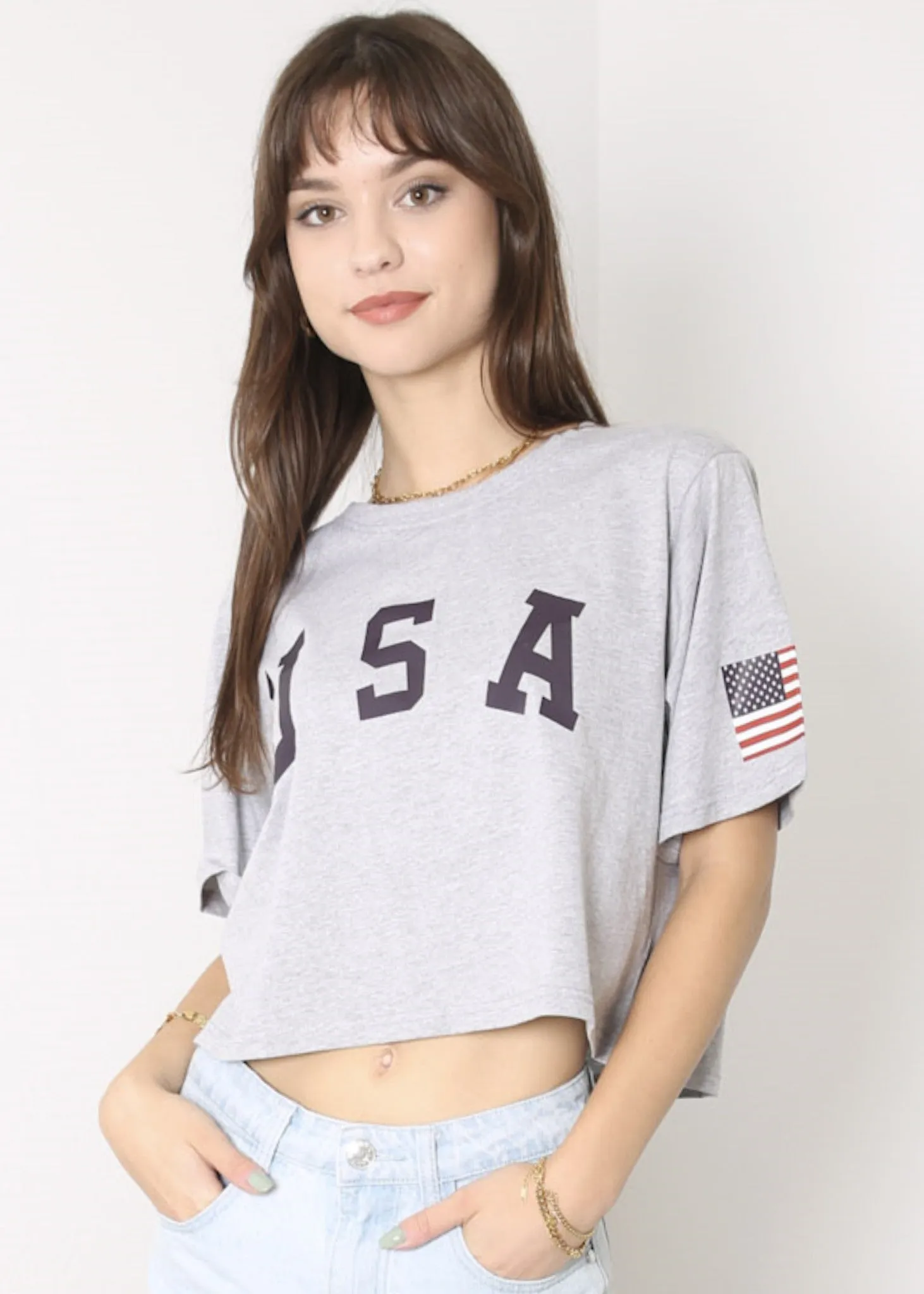 Anna-Kaci Women's Letter Print Crop Top Short Sleeve July 4th USA Flag T-Shirt sold by Anna-Kaci product image thumbnail 3