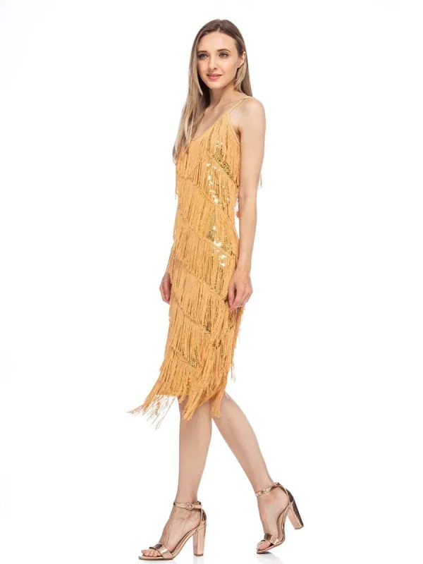 Sequin Fringe Flapper Midi Dress sold by Anna-Kaci