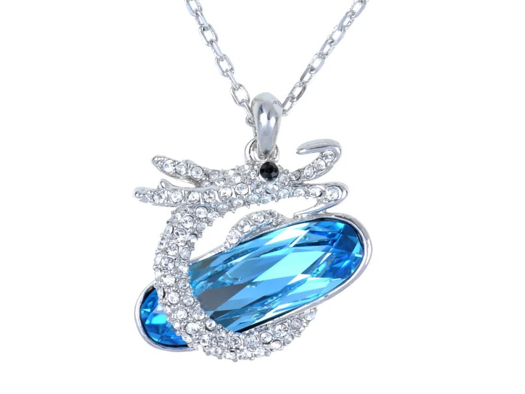 Swarovski Crystal Encrusted Dragon Clutches Oval Aquamarine Blue Pendant sold by Anna-Kaci