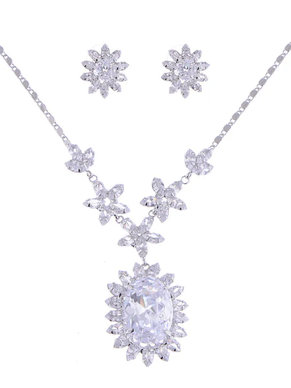 Swarovski Crystal Element Sunbursting Flower Earring Necklace Set sold by Anna-Kaci