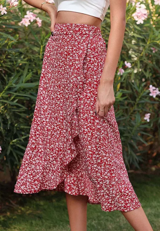 Floral Ruffle Wrap Skirt sold by Anna-Kaci
