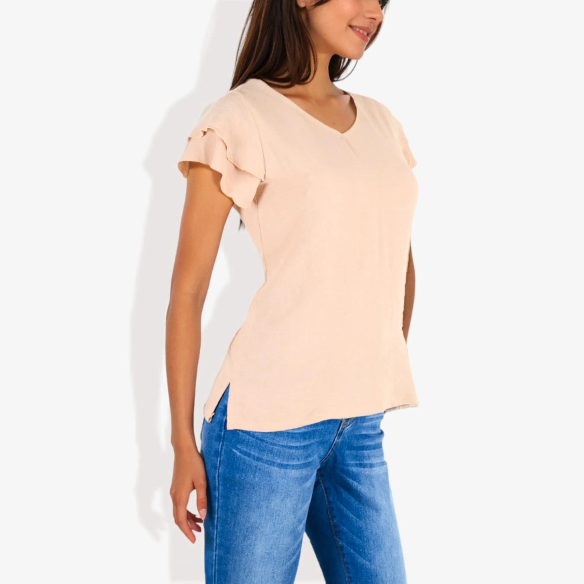 Women's Short Sleeve V-Neck Blouse with Double Layered Ruffle Sleeves sold by Anna-Kaci product image thumbnail 4