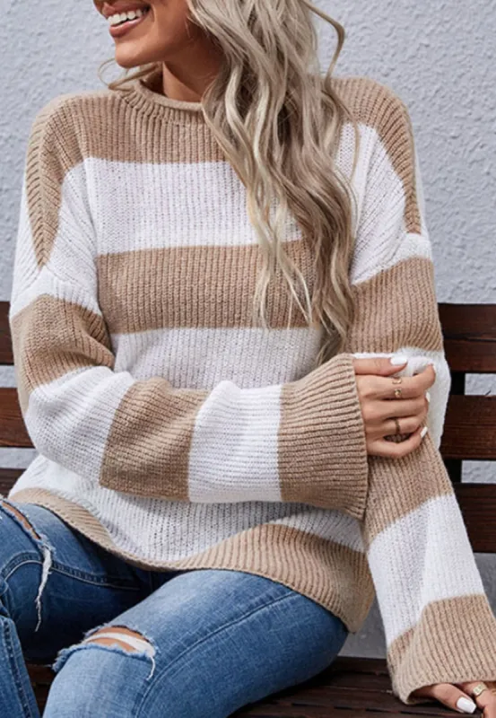 High Neck Textured Striped Sweater sold by Anna-Kaci