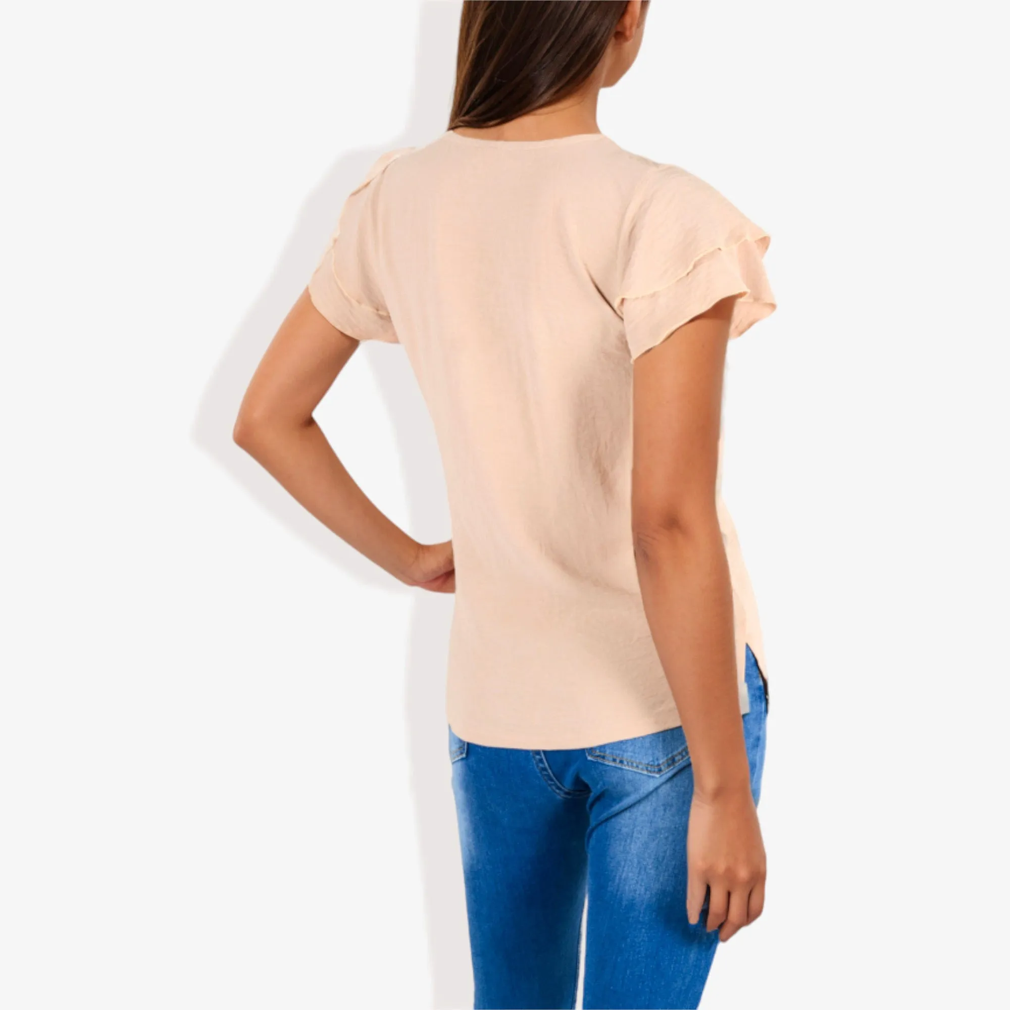 Women's Short Sleeve V-Neck Blouse with Double Layered Ruffle Sleeves sold by Anna-Kaci product image thumbnail 2