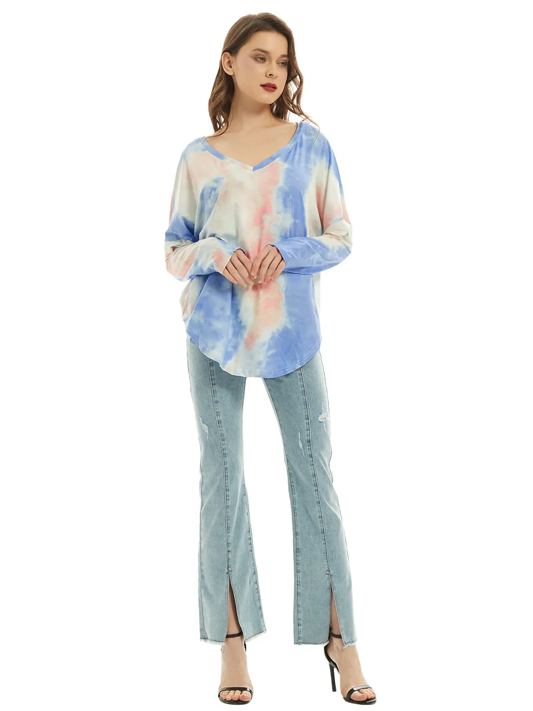 Long Sleeve T Shirt V Neck Casual Basic Tee Tie Dye Tops sold by Anna-Kaci product image thumbnail 4