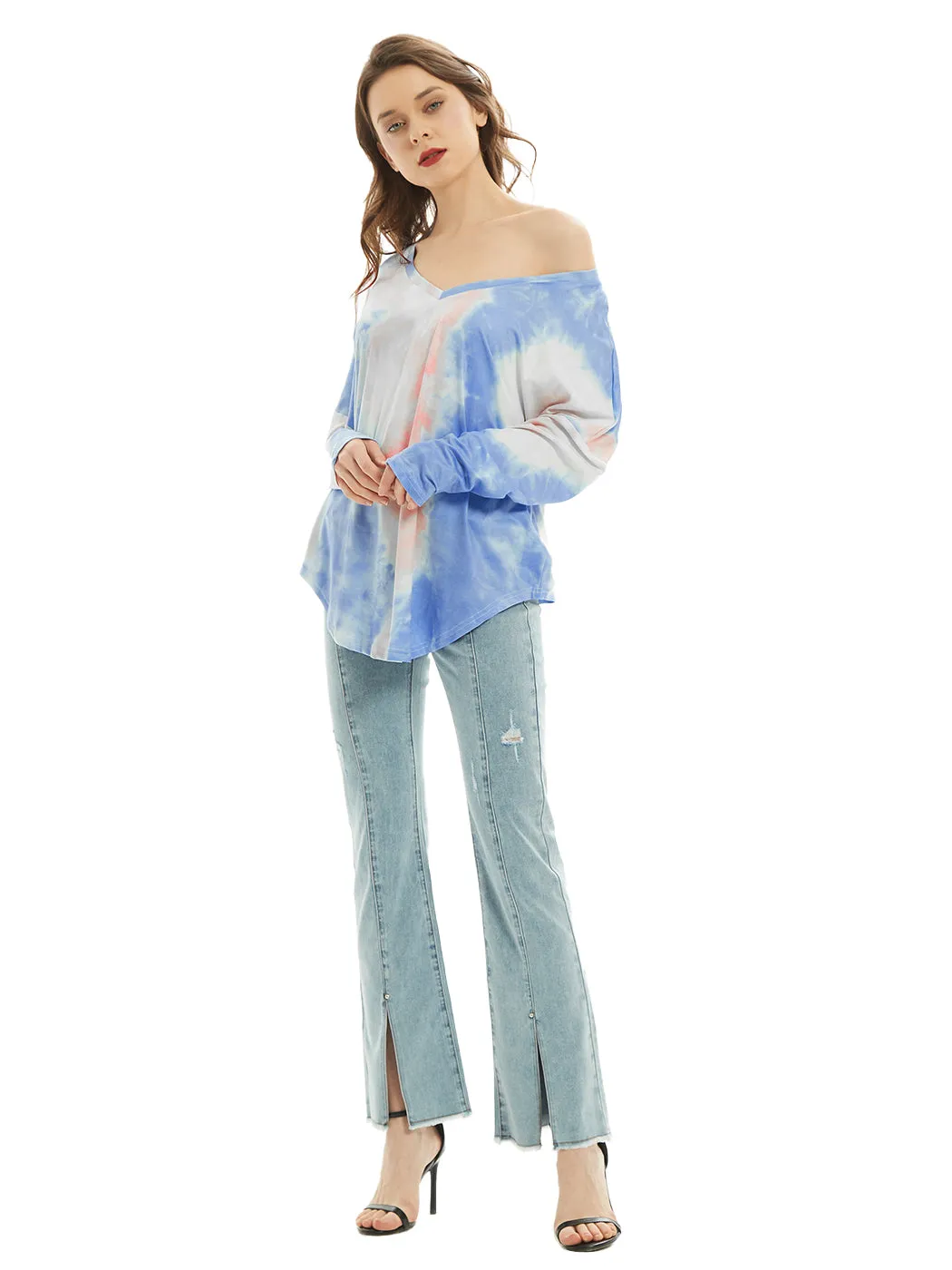 Long Sleeve T Shirt V Neck Casual Basic Tee Tie Dye Tops sold by Anna-Kaci product image thumbnail 5