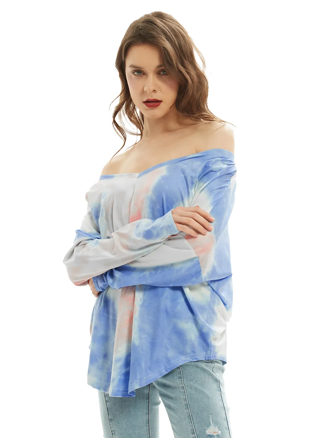 Long Sleeve T Shirt V Neck Casual Basic Tee Tie Dye Tops sold by Anna-Kaci product image thumbnail 2