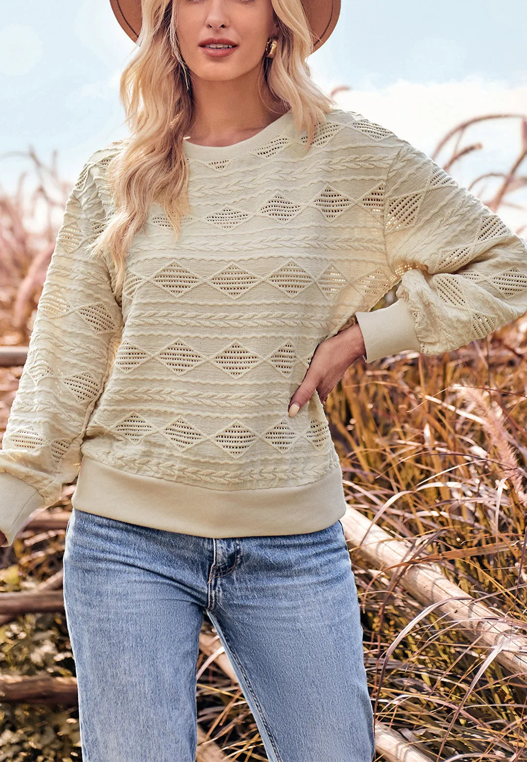 Geometric Pattern Textured Knit Sweater sold by Anna-Kaci product image thumbnail 5