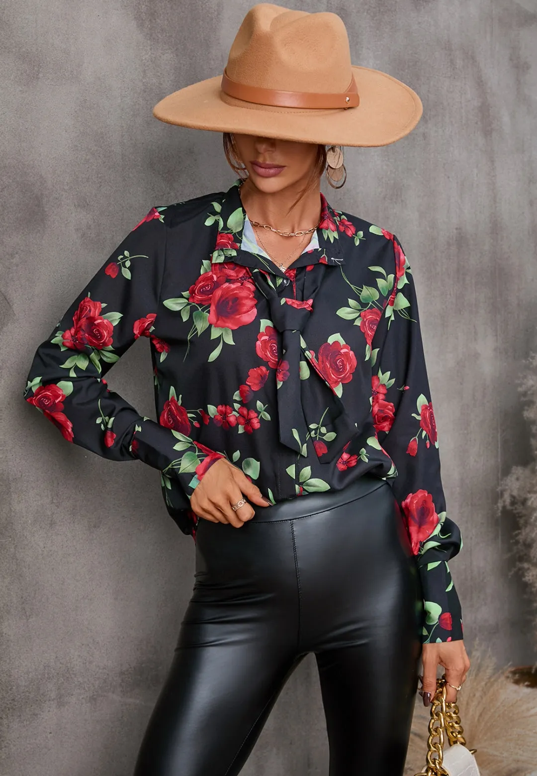 Collared Tie Neck Printed Blouse sold by Anna-Kaci product image thumbnail 3