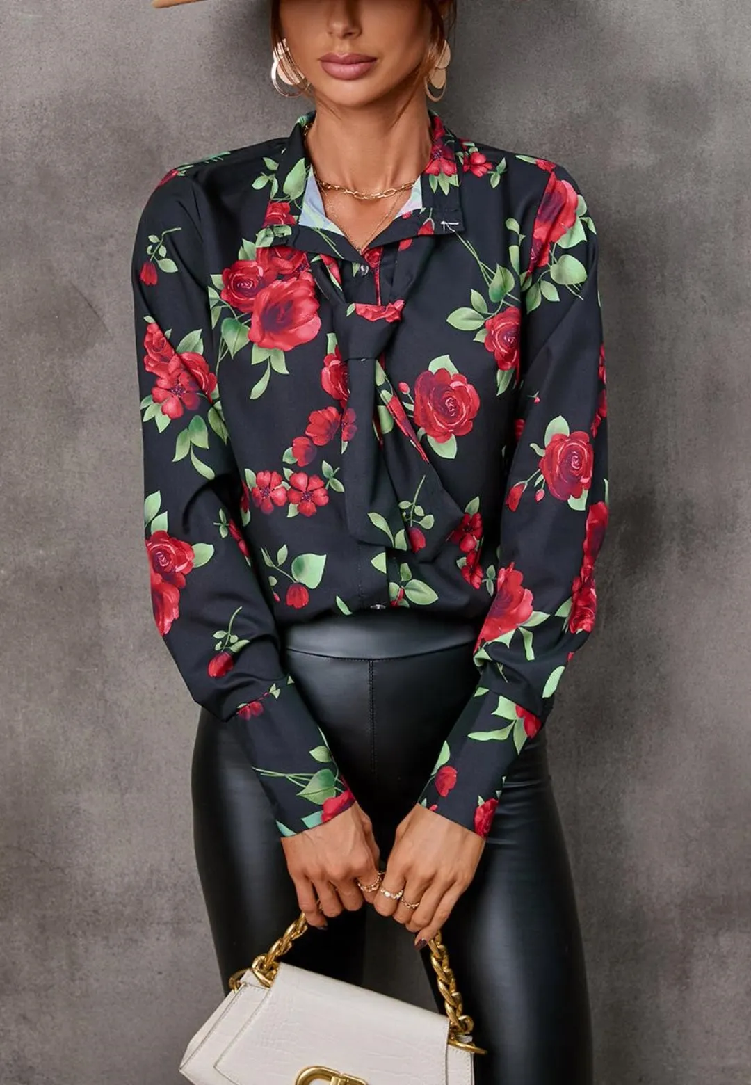 Collared Tie Neck Printed Blouse sold by Anna-Kaci product image thumbnail 4