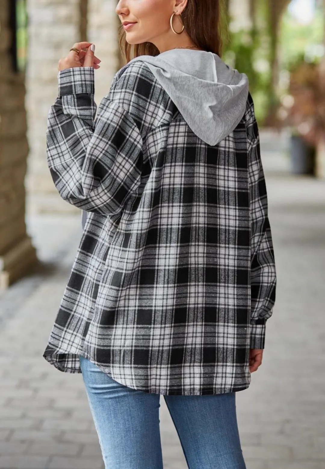 Plaid Print Hooded Shacket sold by Anna-Kaci product image thumbnail 5