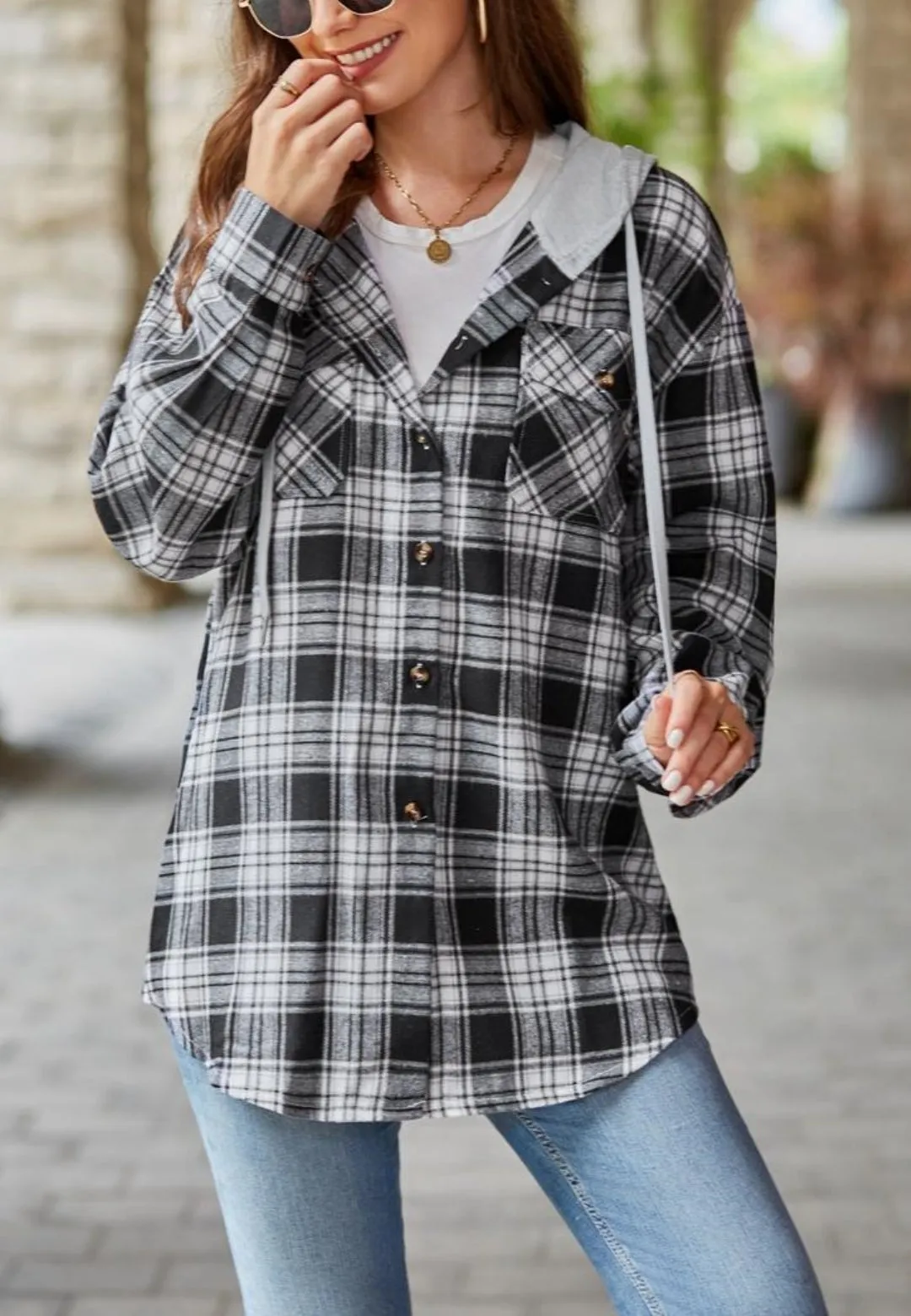 Plaid Print Hooded Shacket sold by Anna-Kaci product image thumbnail 4