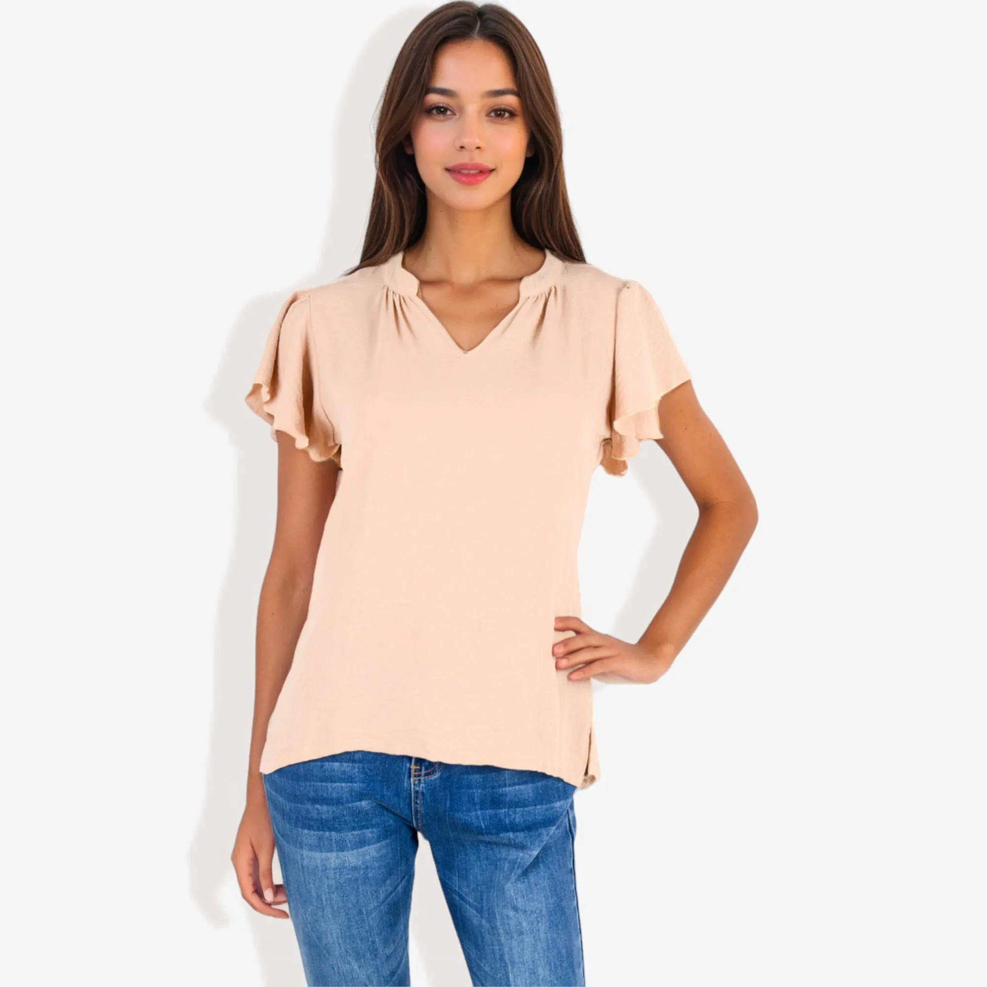 Women's Short Sleeve V-Neck Blouse with Ruffle Sleeves sold by Anna-Kaci product image thumbnail 2