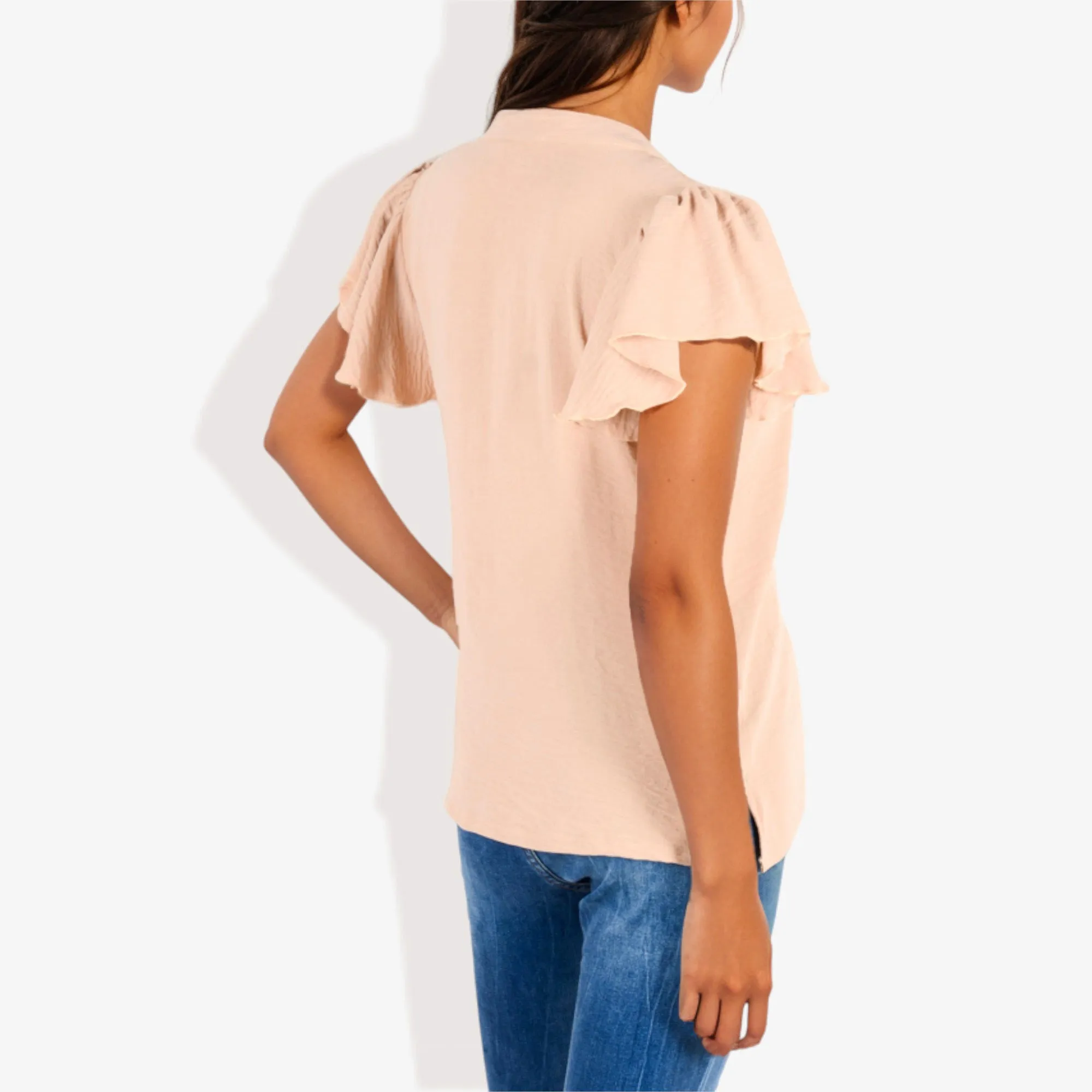 Women's Short Sleeve V-Neck Blouse with Ruffle Sleeves sold by Anna-Kaci product image thumbnail 4