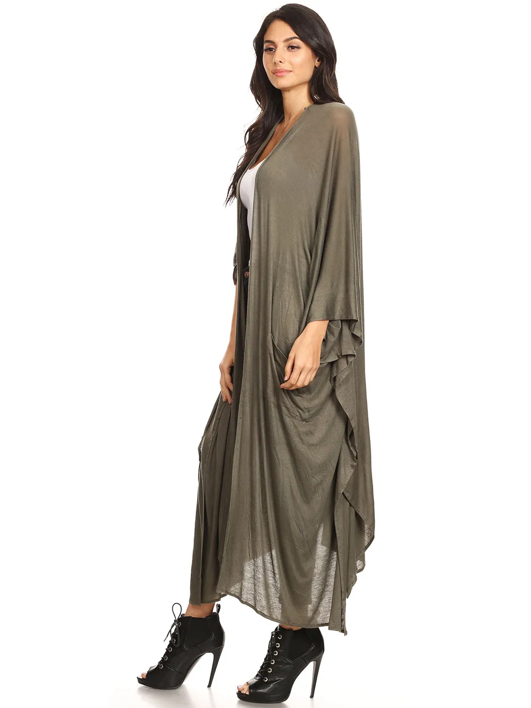 Oversized Breathable Draped Long Cardi, Small, Green sold by Anna-Kaci product image thumbnail 4