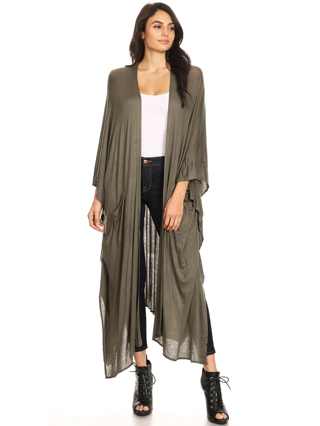 Oversized Breathable Draped Long Cardi, Small, Green sold by Anna-Kaci