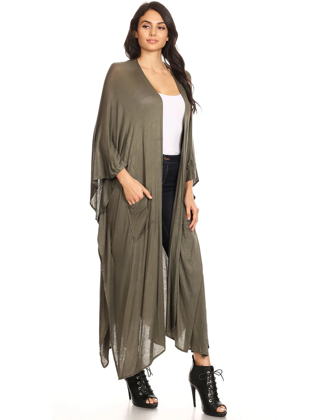 Oversized Breathable Draped Long Cardi, Small, Green sold by Anna-Kaci product image thumbnail 3