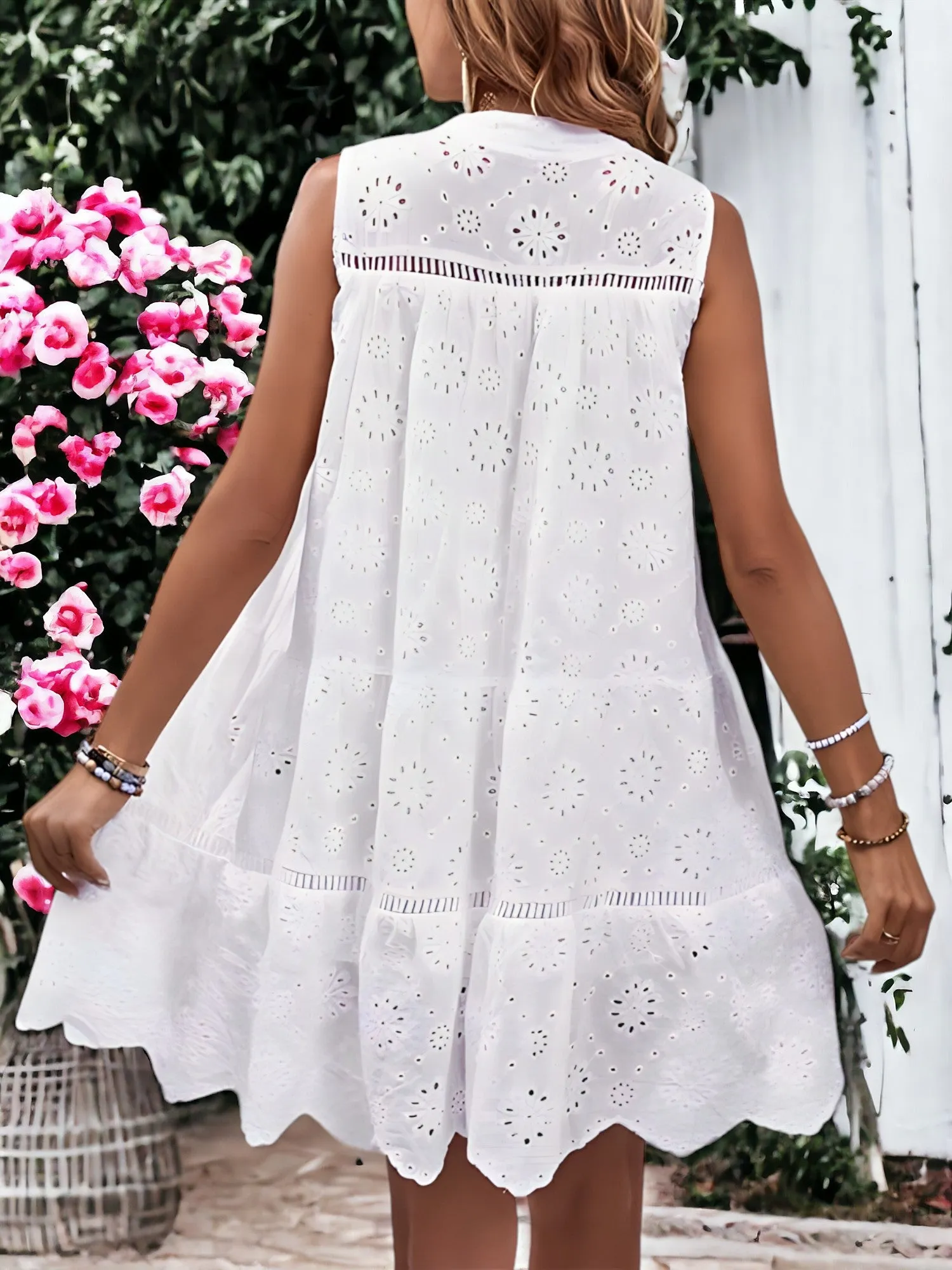 Eyelet Tied Neck Sleeveless Mini Dress sold by Anna-Kaci product image thumbnail 5
