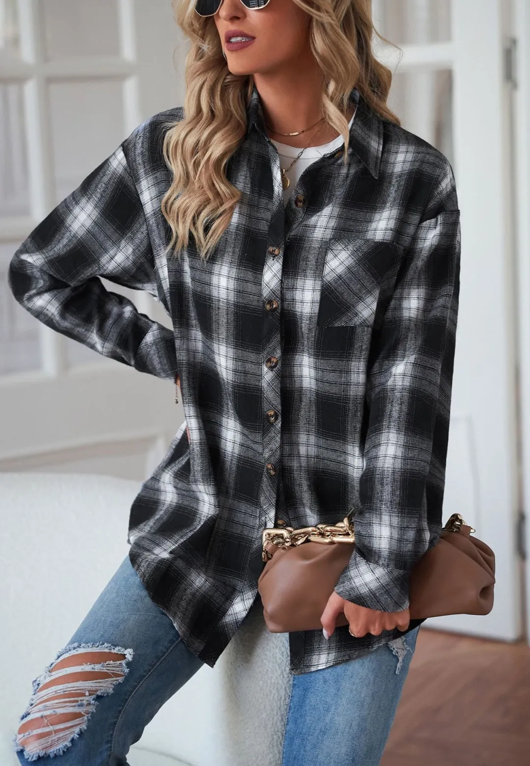 Plaid Print Button Front Shacket sold by Anna-Kaci product image thumbnail 2