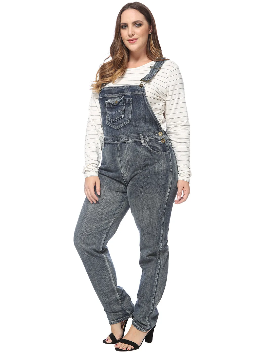 Plus Size Classic Denim Overalls sold by Anna-Kaci product image thumbnail 4