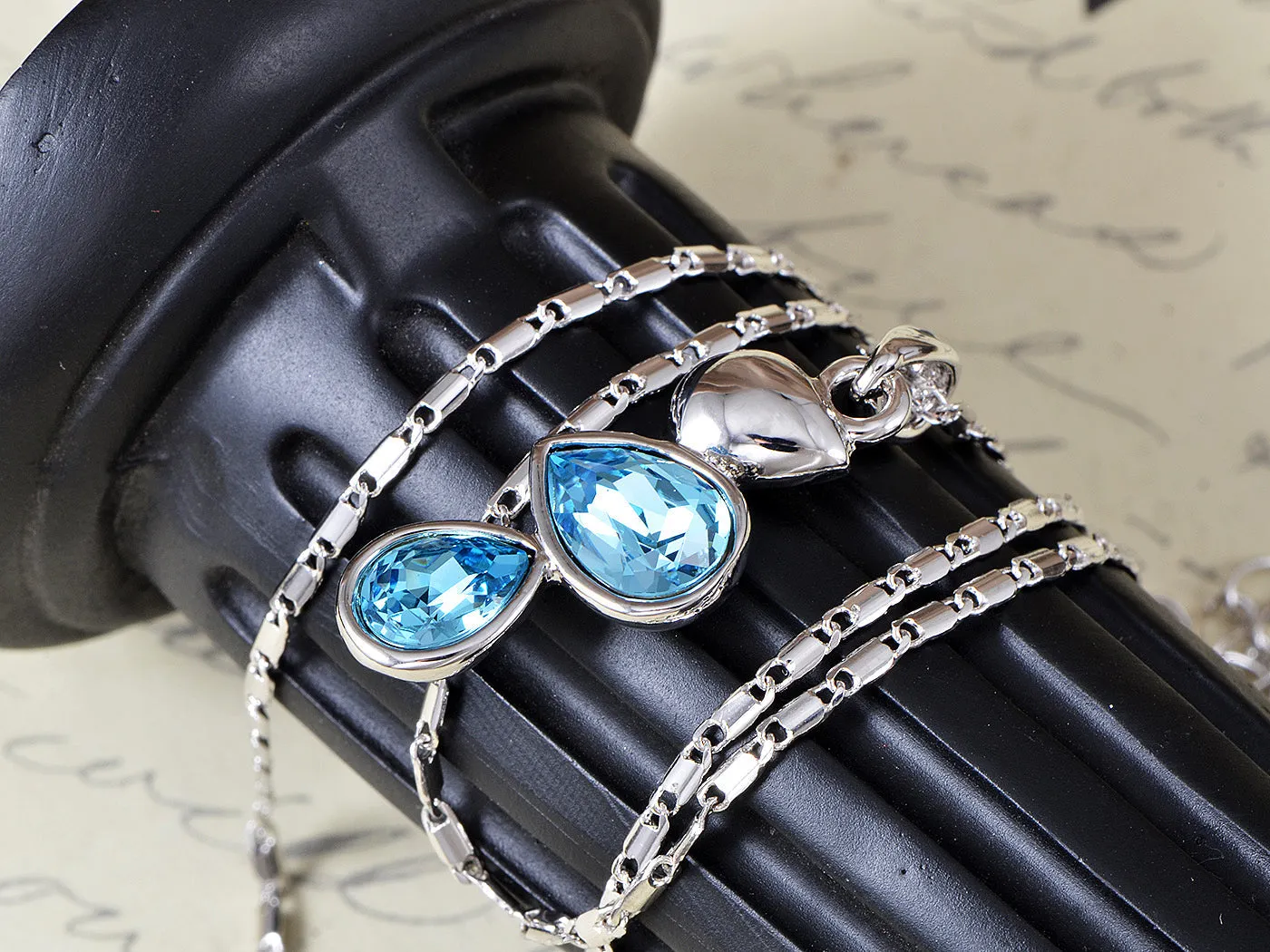 Swarovski Crystal Aquamarine Sky Blue Teardrop Water Bridesmaid March Births Necklace sold by Anna-Kaci product image thumbnail 4