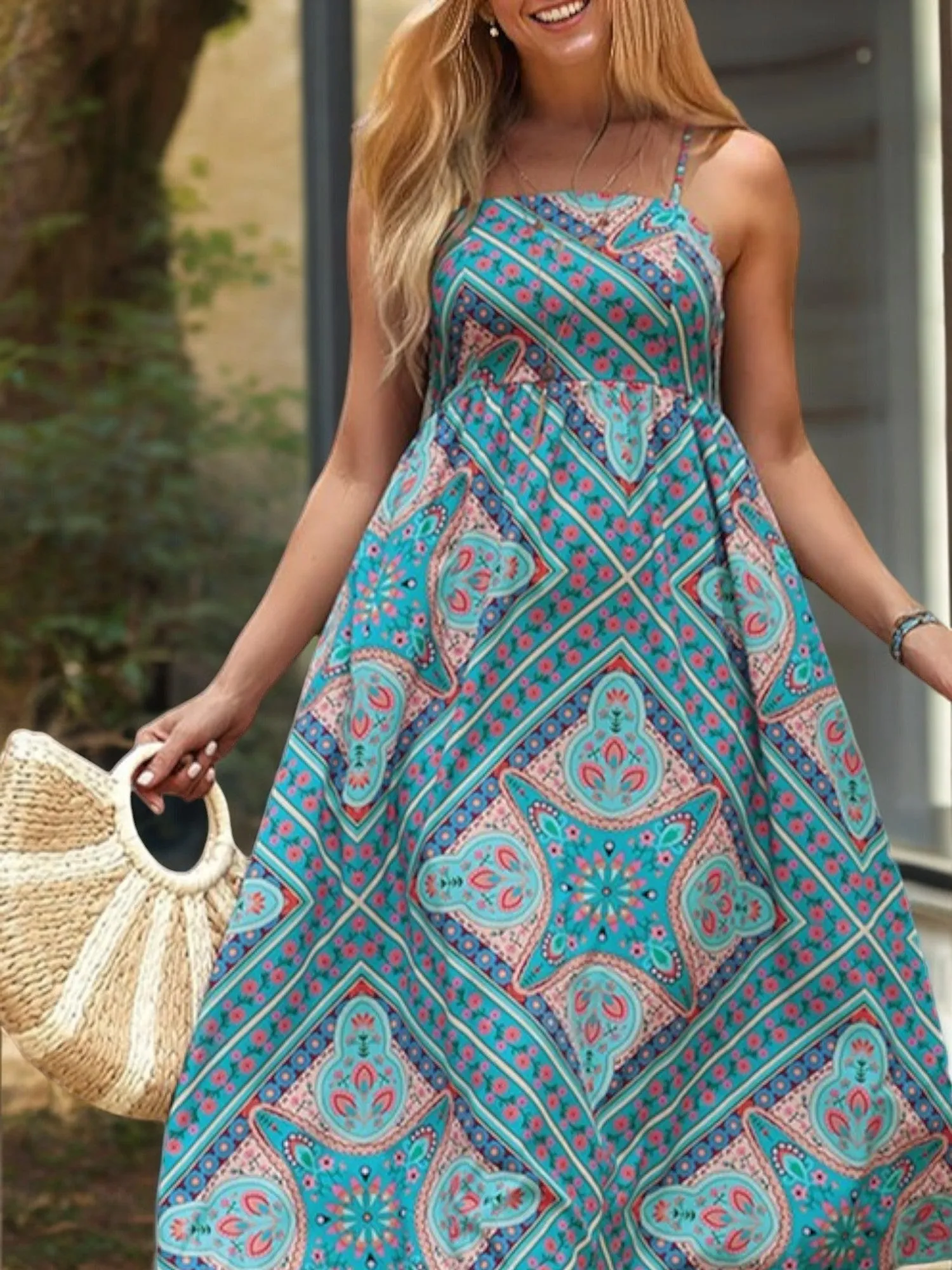 Spaghetti Strap Midi Dress with Geometric Print and Flowy Fit sold by Anna-Kaci product image thumbnail 4