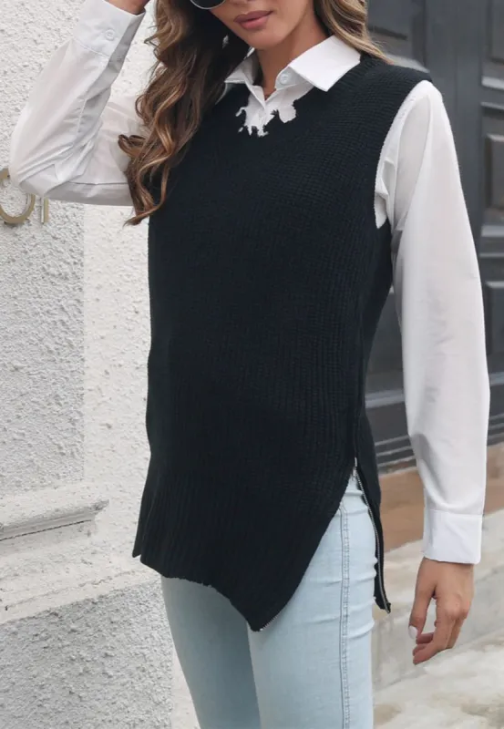 Distressed V Neck Sweater Vest sold by Anna-Kaci