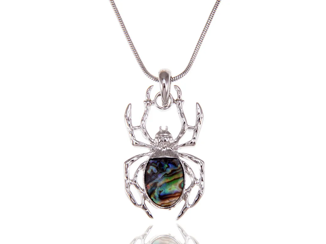 Natural Sea Colored Enamel Spider Insect Pendant Necklace sold by Anna-Kaci