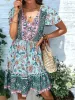 Bohemian Style V-Neck Mini Dress sold by Anna-Kaci