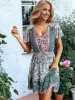 Bohemian Style V-Neck Mini Dress sold by Anna-Kaci