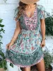 Bohemian Style V-Neck Mini Dress sold by Anna-Kaci