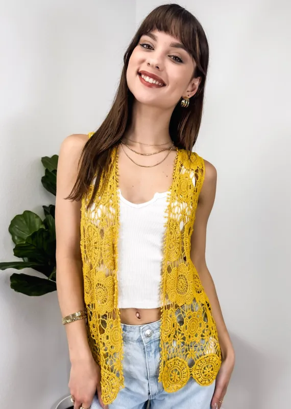 Floral Crochet Open Front Vest sold by Anna-Kaci
