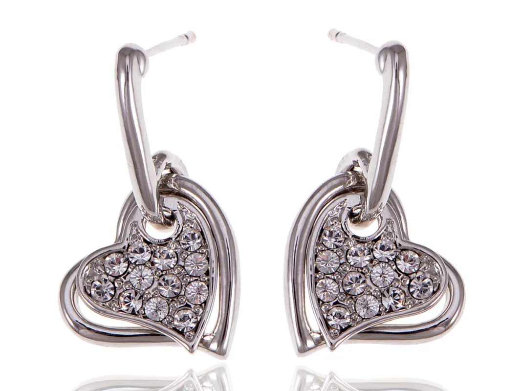 Swarovski Crystal Element Silver Love Heart Dangle Earrings sold by Anna-Kaci