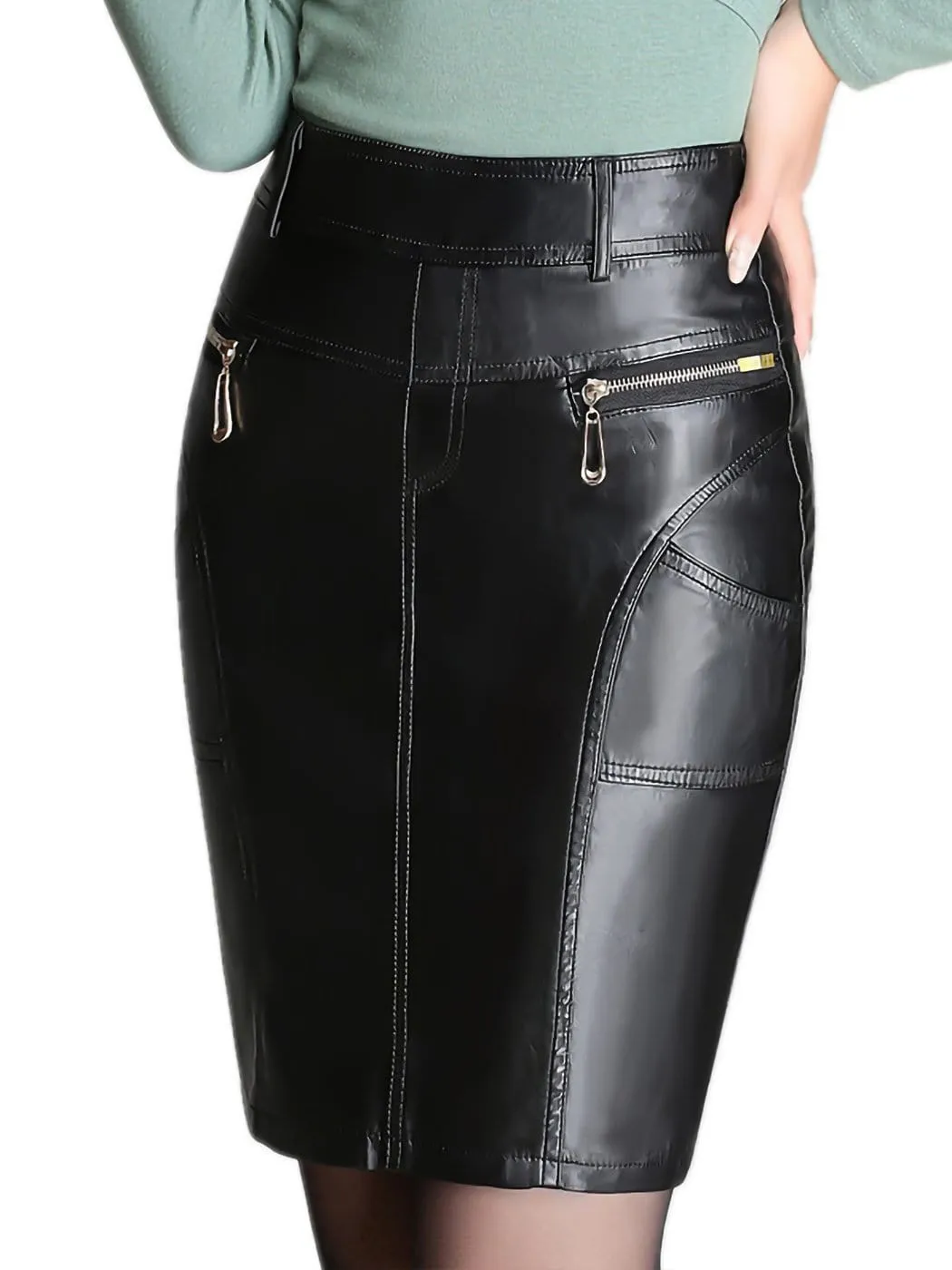 Faux Leather Black Pencil Skirt sold by Anna-Kaci product image thumbnail 2