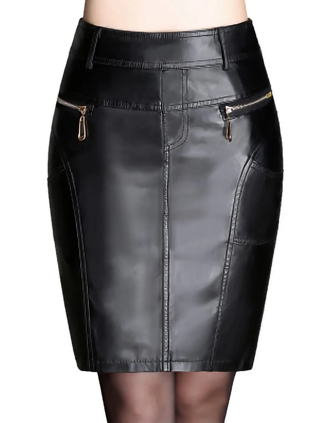 Faux Leather Black Pencil Skirt sold by Anna-Kaci