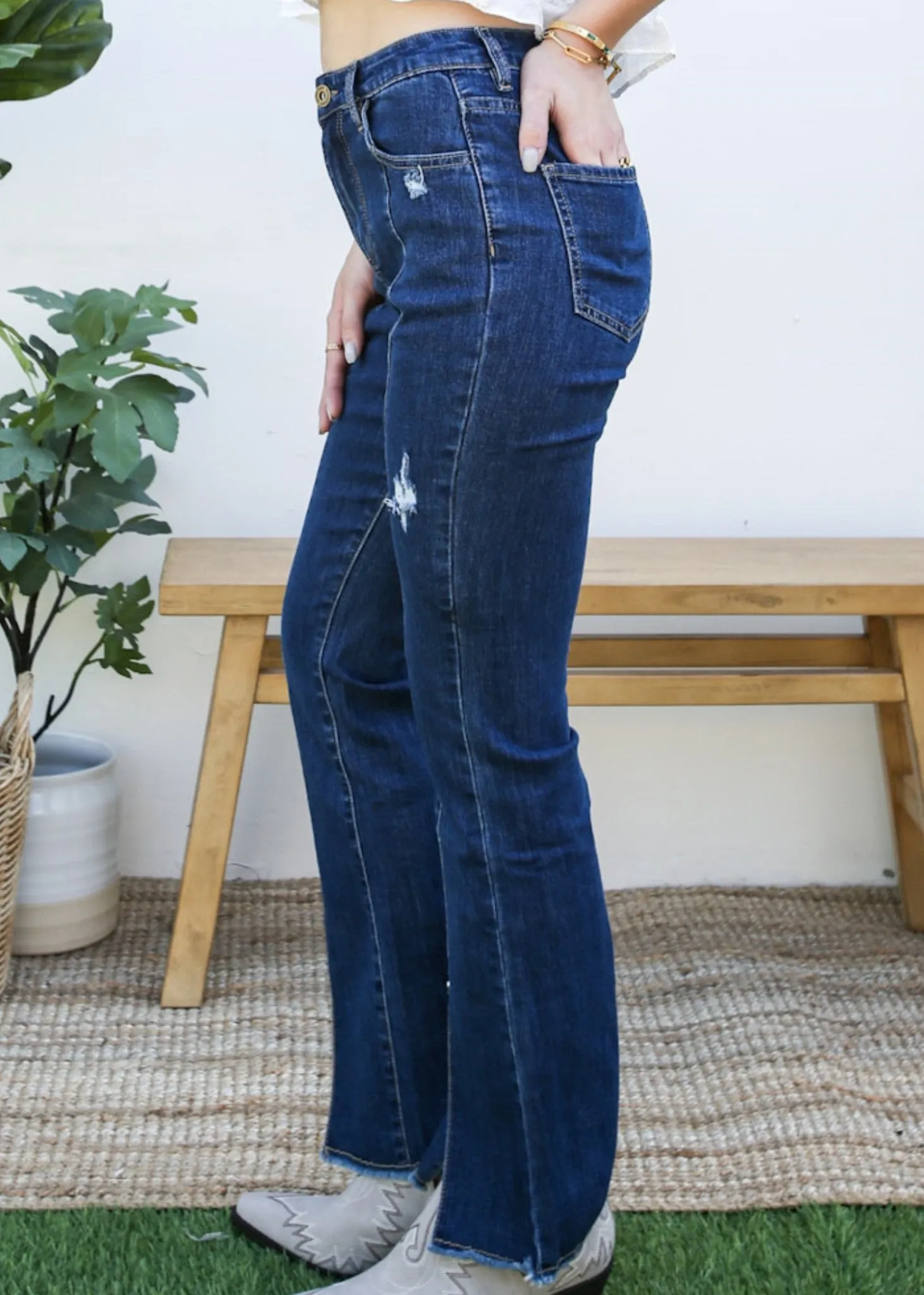 High Waist Distressed Slit Denim Jeans Long Pants with Pockets sold by Anna-Kaci product image thumbnail 3