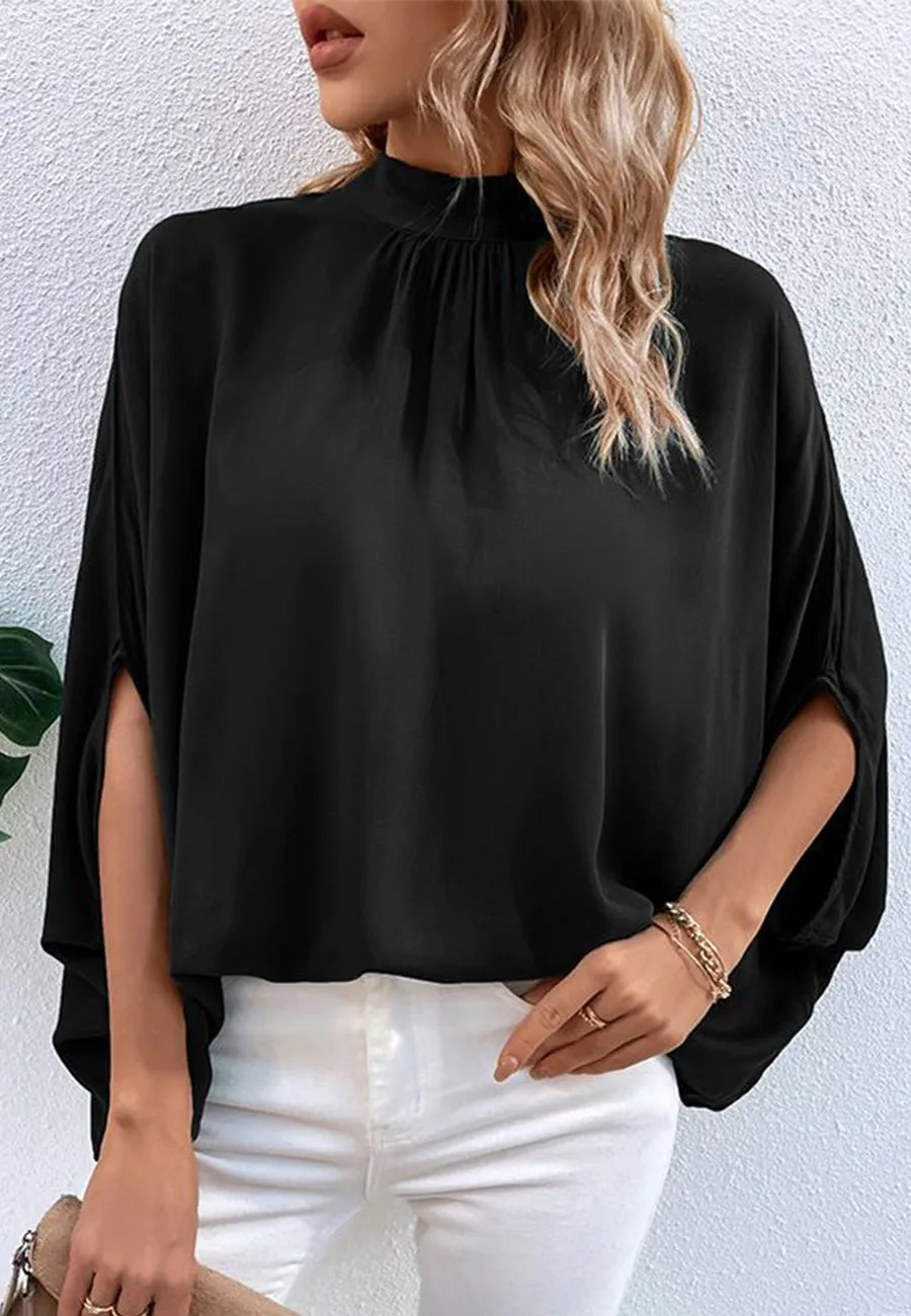 Pleated Mock Neck Batwing Blouse sold by Anna-Kaci product image thumbnail 3