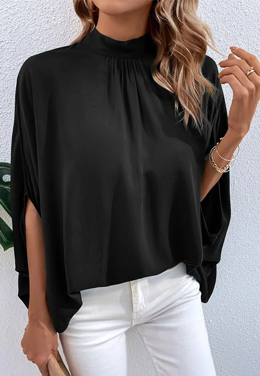Pleated Mock Neck Batwing Blouse sold by Anna-Kaci product image thumbnail 4