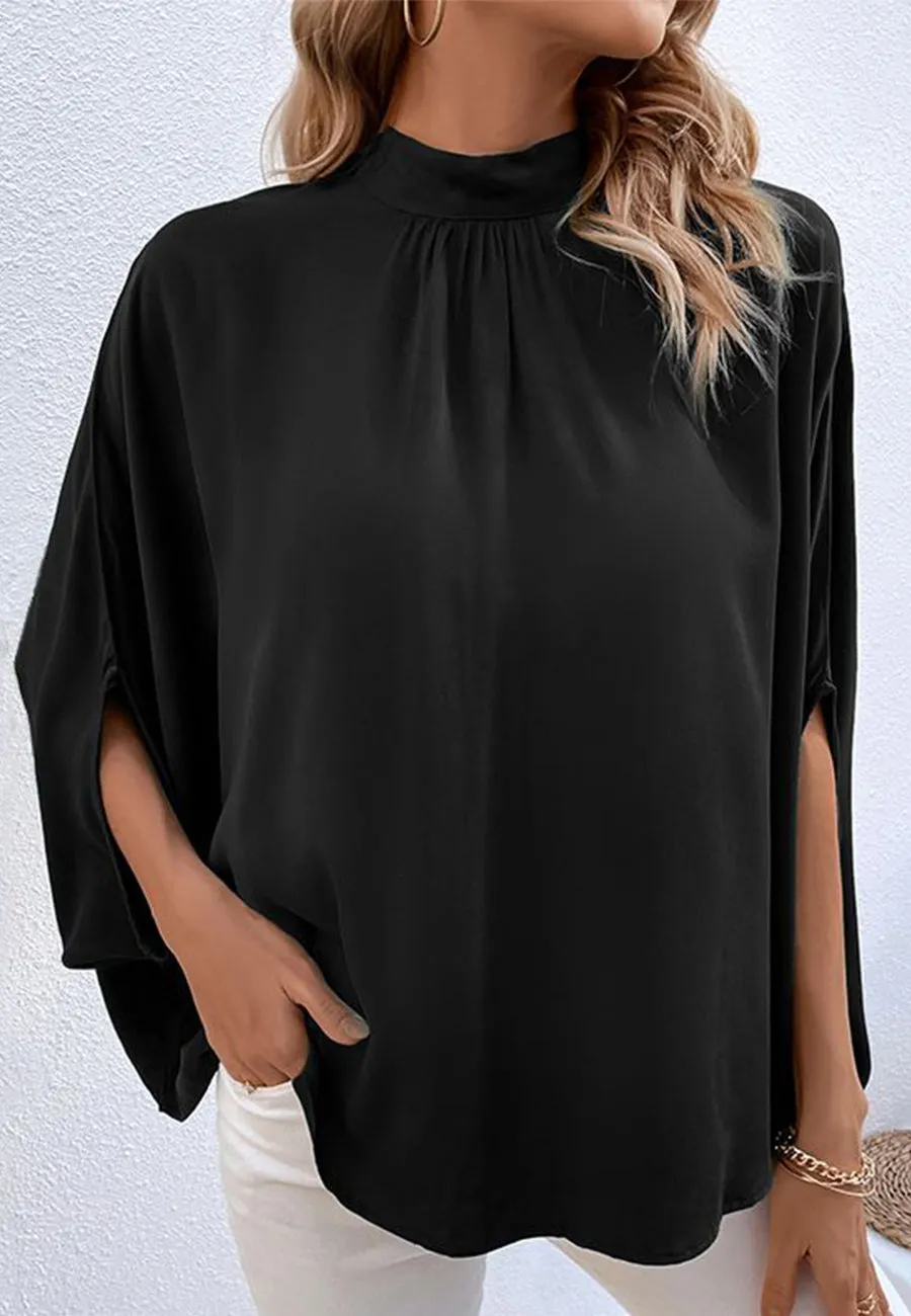 Pleated Mock Neck Batwing Blouse sold by Anna-Kaci product image thumbnail 2