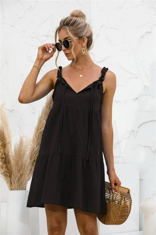 Tie Ruffle Tunic Dress sold by Anna-Kaci