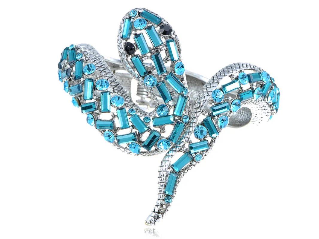 Aquamarine Blue Zircon Cobra Snake Cuff Bracelet sold by Anna-Kaci