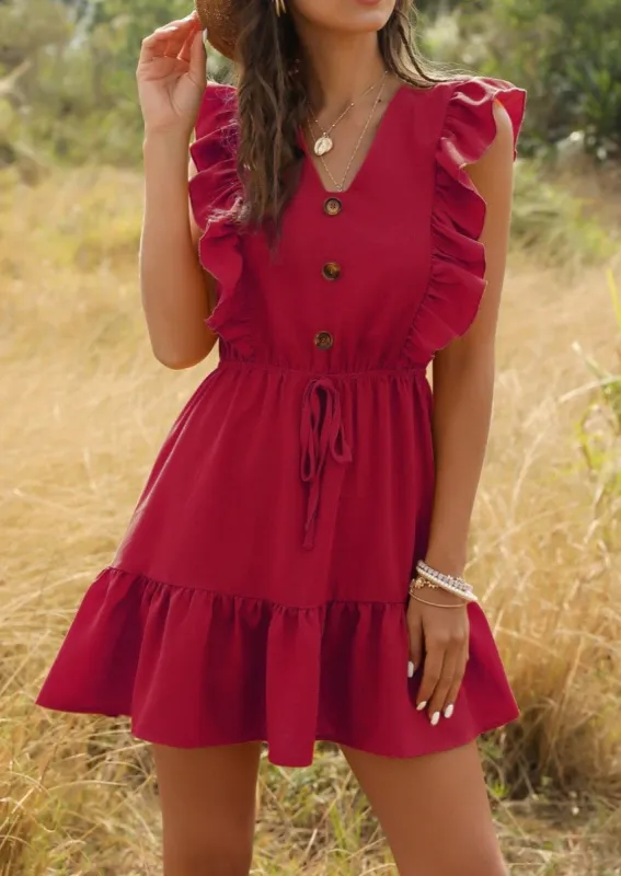 Ruffle Detail Tie Waist Dress sold by Anna-Kaci